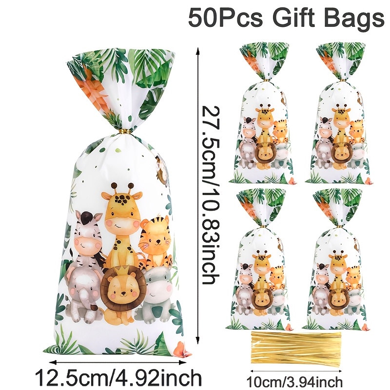 TEMU 25/50pz Sacchetto Regalo con Motivo Tema Animali della , Sacchetto per Caramelle con Nodo a Torsione, Forniture per Confezionamento Regali