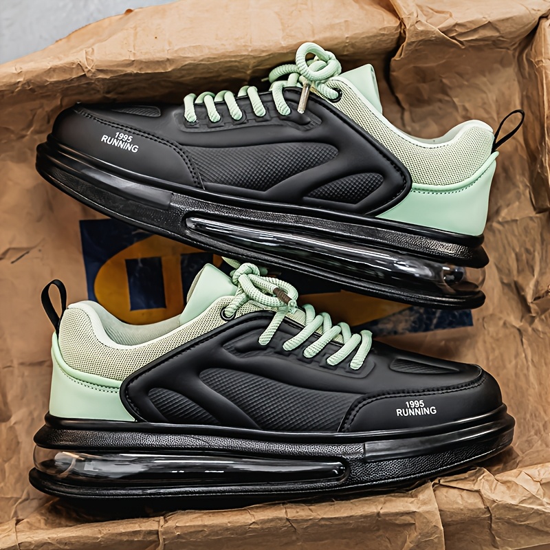 AOPLUS Men's Lightweight Air-Cushioned Running Shoes - Breathable Mesh Upper, Durable Rubber Sole, Lace-Up Design, Black & White, Perfect for Casual, Running & Sports Activities