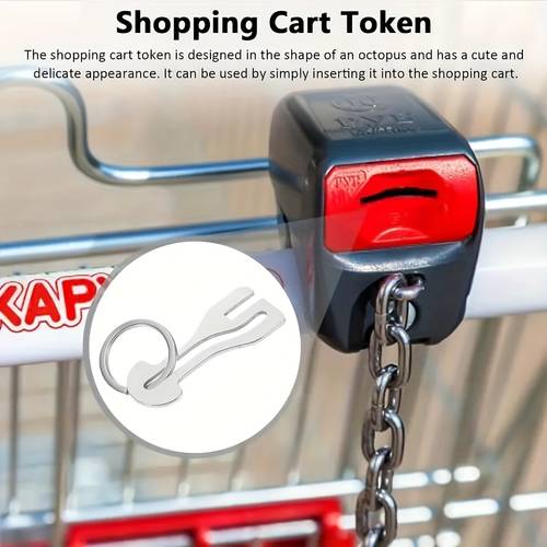 reusable portable stainless steel shopping cart tokens shopping cart chains suitable for supermarket release keys detachable shopping cart keychain