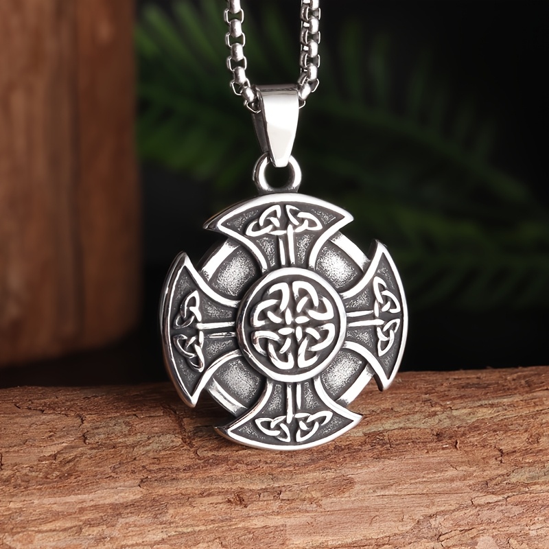 1pc Viking Celtic Knot Cross Shield Pendant Necklace - Suitable For , Nordic Irish Symbol Amulet Jewelry Gift, Historical For Wear