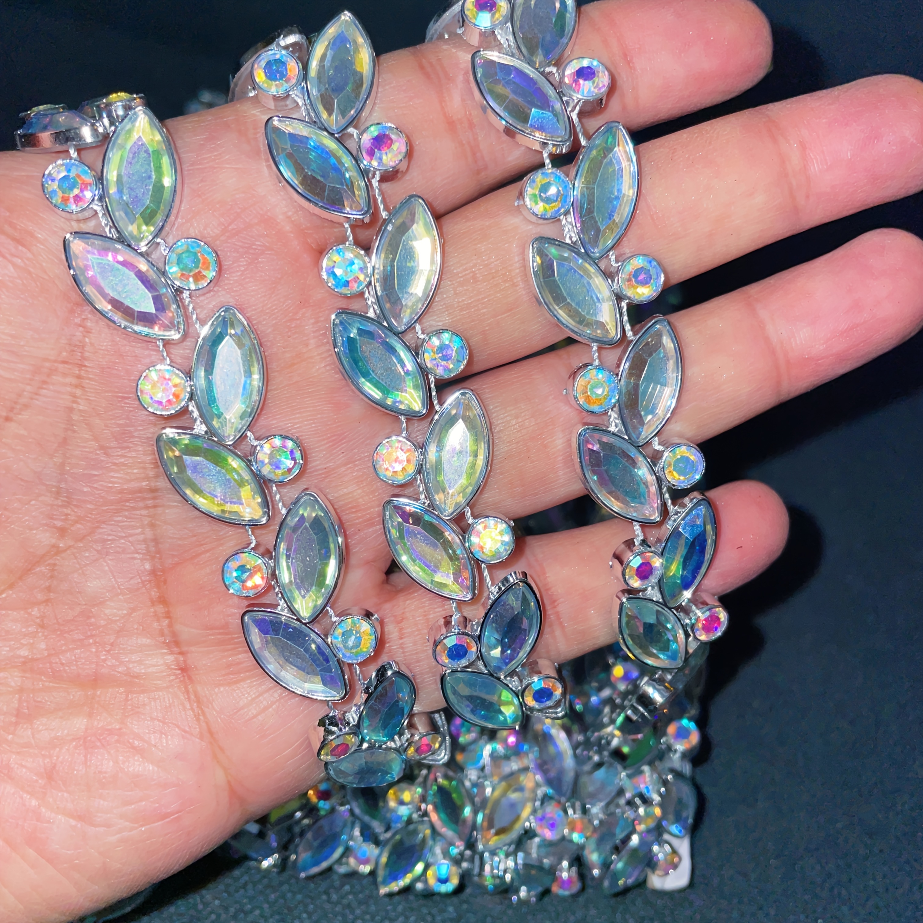 AB Luxurious Iridescent Crystal Rhinestone Chain, 100cm/149cm/225cm
