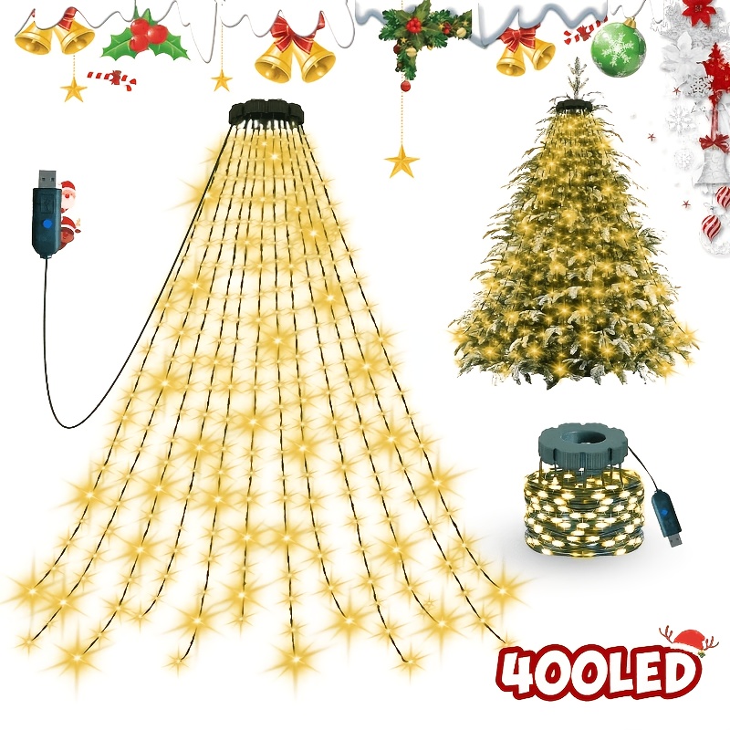 TEMU 1 Pack Christmas Waterfall Tree Lights, Indoor Christmas String Lights, 20/11 Strands 220led/400led, 2m Waterfall Tree Lights, Usb Plug Powered,
