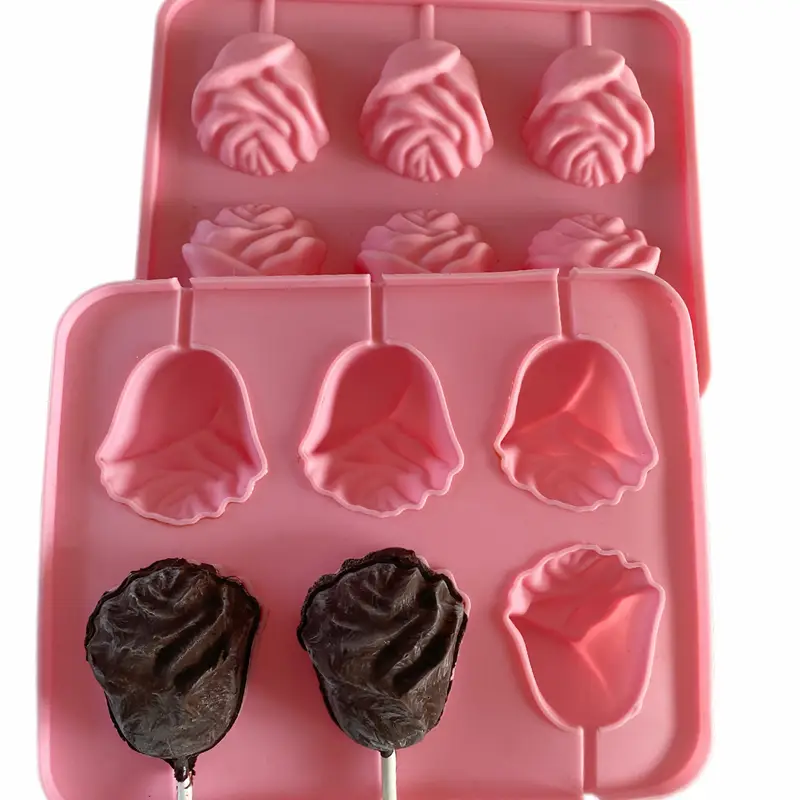 2pcs set 3d rose flowers lollipop silicone mold valentines day chocolate mold non stick and high temperature resistant diy cake and dessert baking decoration tool reusable food grade kitchen accessories suitable for bakery pastry shop details 8