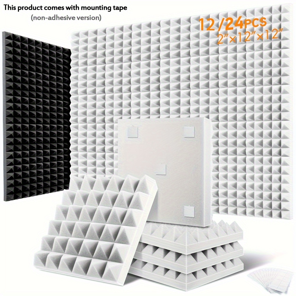 12pcs 24pcs 2 x 12 x 12 inches self   sound proof foam panels   acoustic panels pyramid design soundproof wall panels to absorbs sound and eliminates  