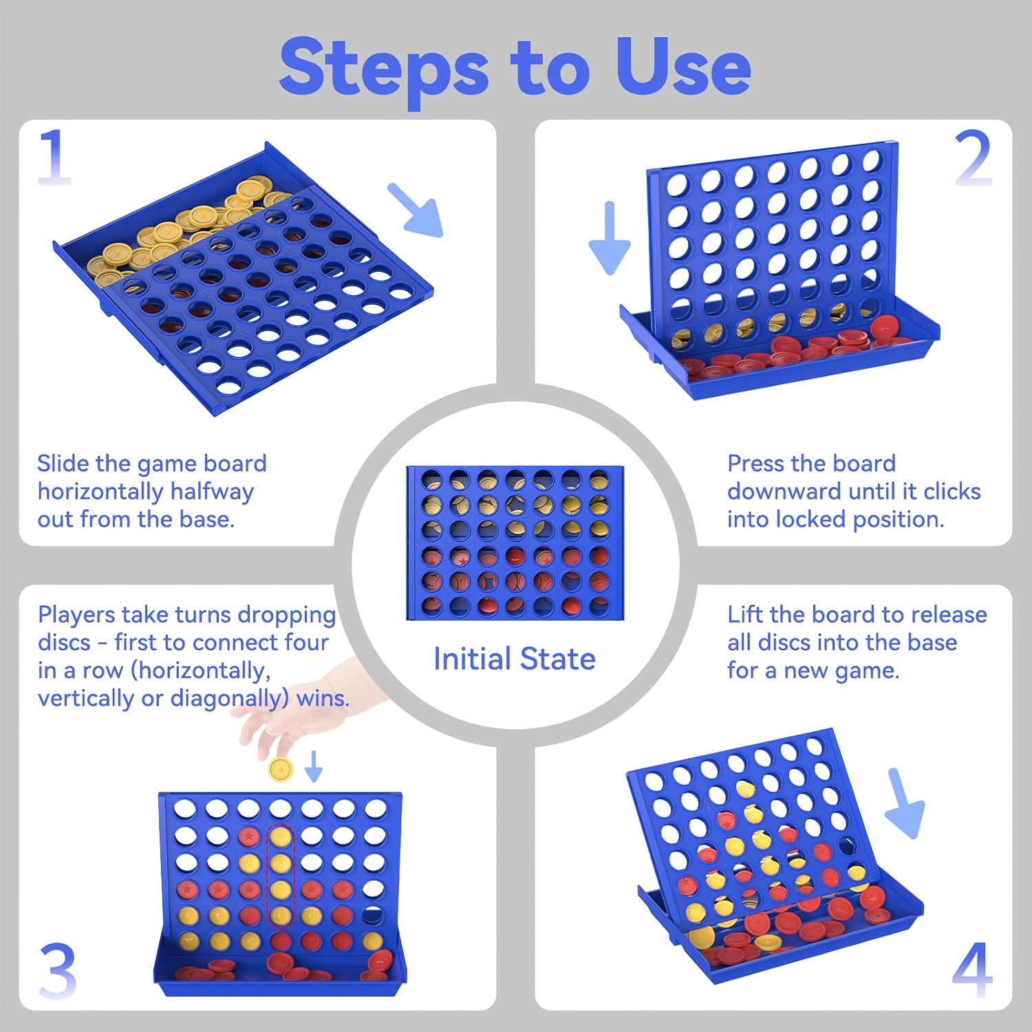 Large 4-in-1 Connect & Win! Portable 2-Player Board Game - Strategy Game for Kids, Travel-Friendly with Colorful Pawns & Dice, Perfect Gift for Birthdays & Parties, Party Game, Playful Packaging, Durable Plastic