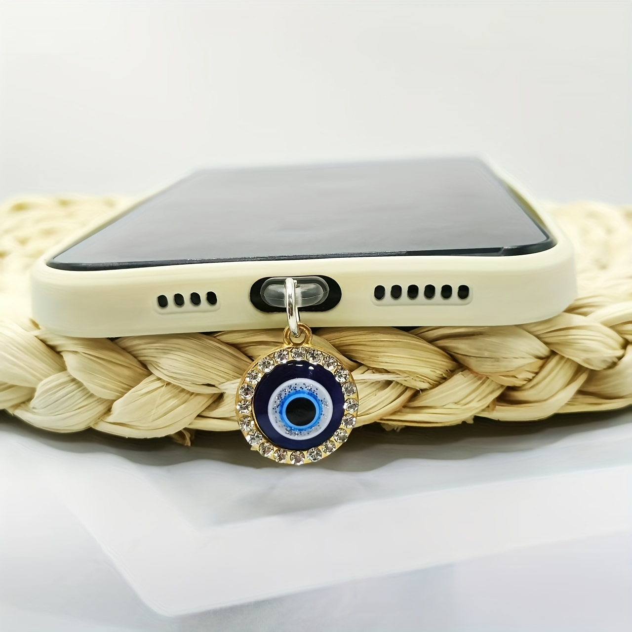 1pc Phone Dust Plug, Sparkling Diamond Demon Eye Pendant, Compatible With Iphone And Type-c Ports