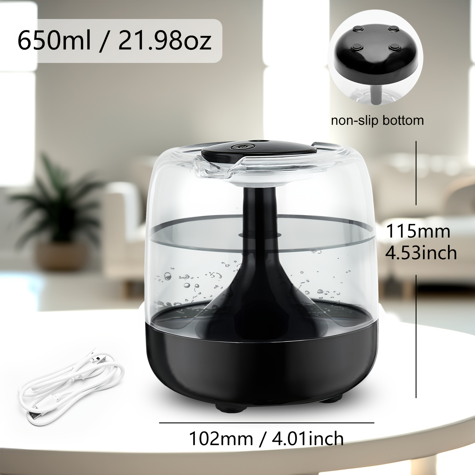 Umidificator cu Alimentare Electrică și Difuzor de Uleiuri Esențiale | 7 Moduri de Schimbare a Culorilor, Funcționare Silențioasă, Ceată Continuă/Intermitentă, Rezervor Mare de 650ml, Funcționare de 12H, Ideal pentru Dormitor și Decor Acasă, Estetică Modernă | Design Elegant - Cadouri de Crăciun