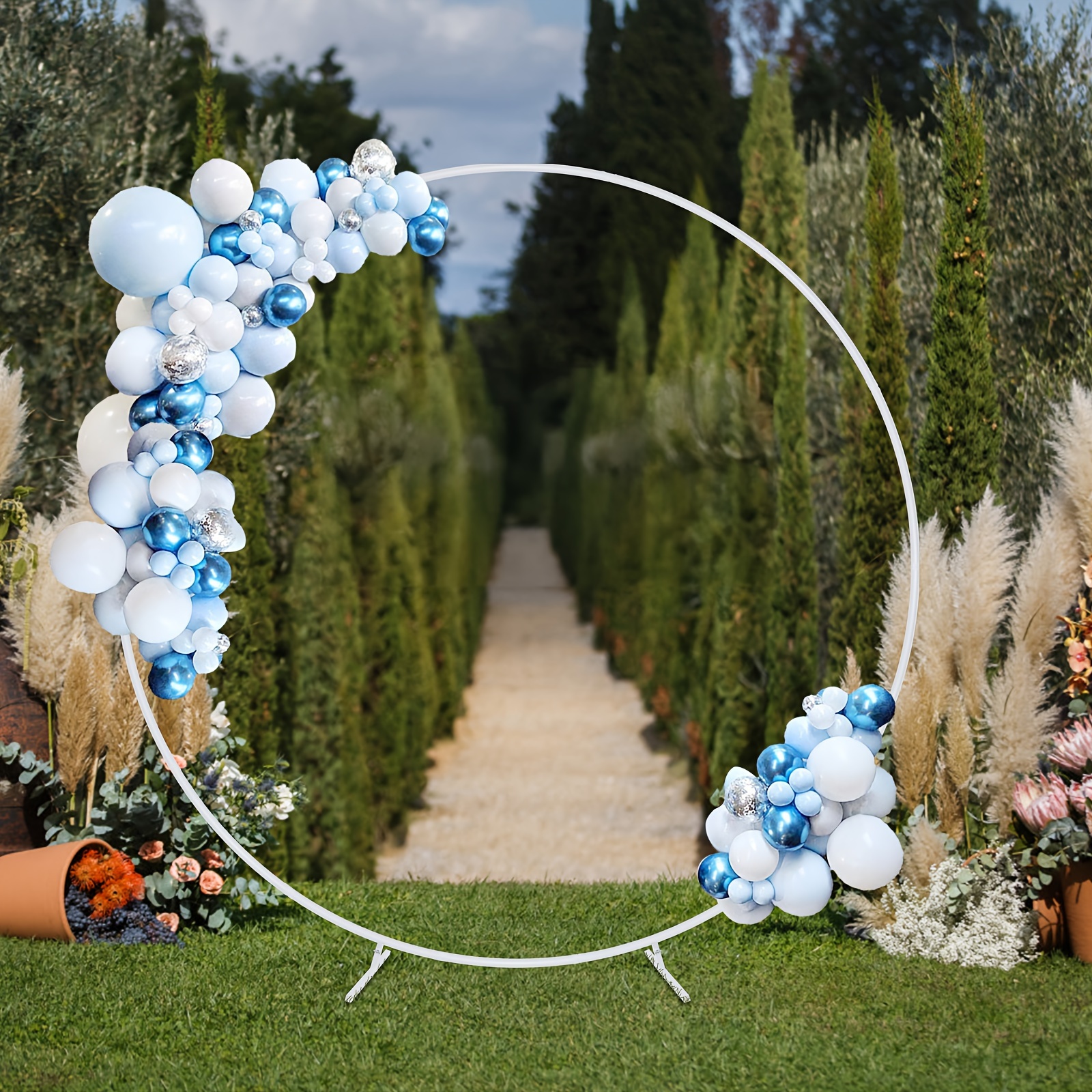 

6.6ft Round Backdrop Stand White Round Balloon Arch Kit, Stable Arch Stand For Wedding Birthday Party Decoration