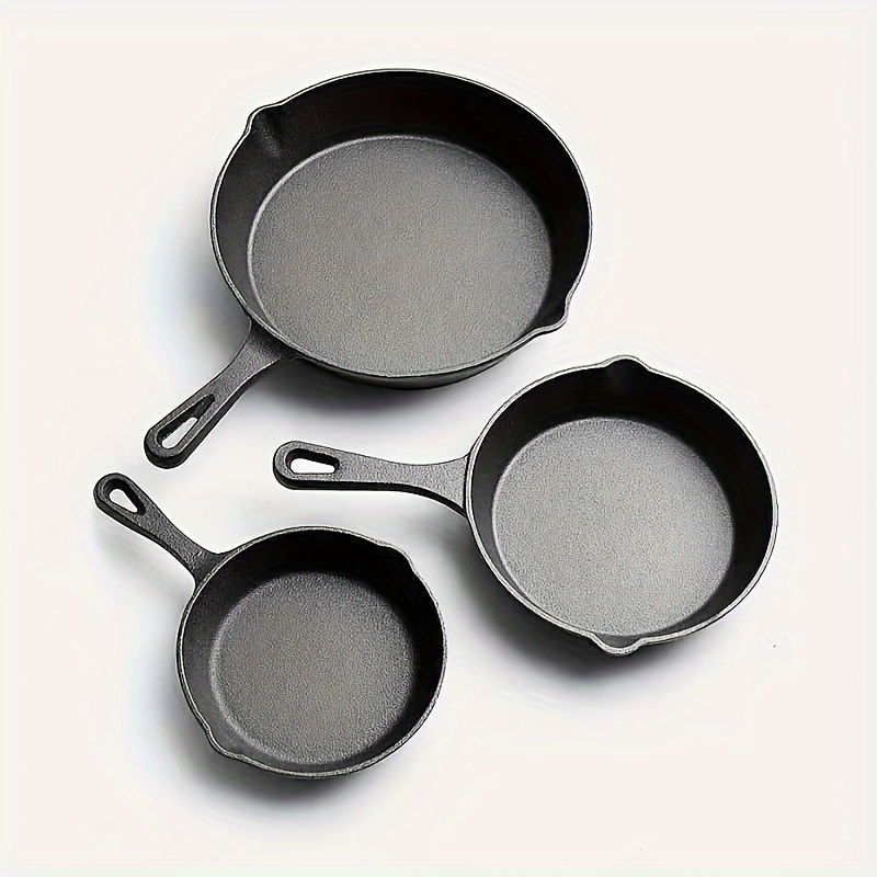 

3 Piece Pre-seasoned Cast Set - Hand Wash Only, Oven Safe, Drip-spout Design, Indoor & Outdoor Cooking Frying Pans With Cast Iron Handles