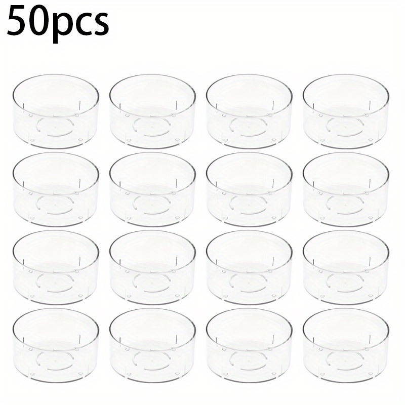 TEMU 50pcs Transparent Plastic Candle Holders/suitable & Dining Table/small Round Tabletop Cups With Base/holders For Candles, Tea, For, Weddings,