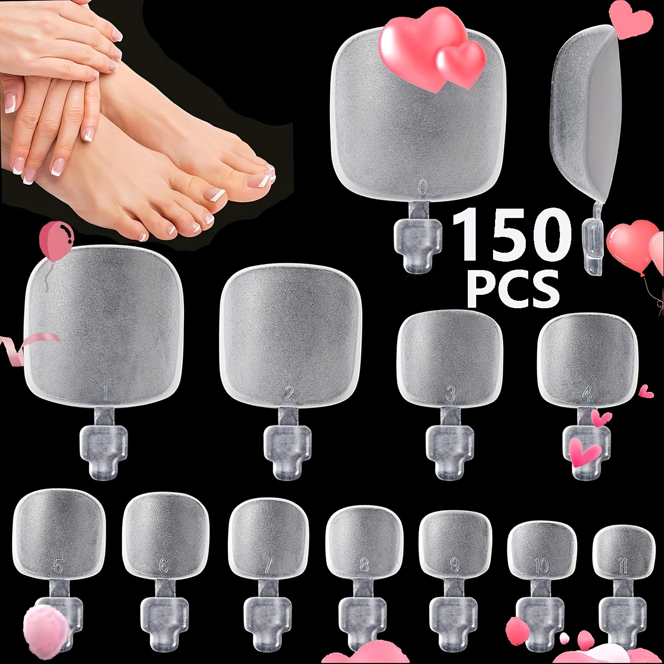 Image of 150/180/240/300/600pcs Toe Nail Kit, No-file Matte Toe Nail Tips Full Set For Regular-small Toe Bed, Clear Acrylic Toe Nail Tips Fake Nails Full Set Diy Toe Nail Tips Kit For Home Diy