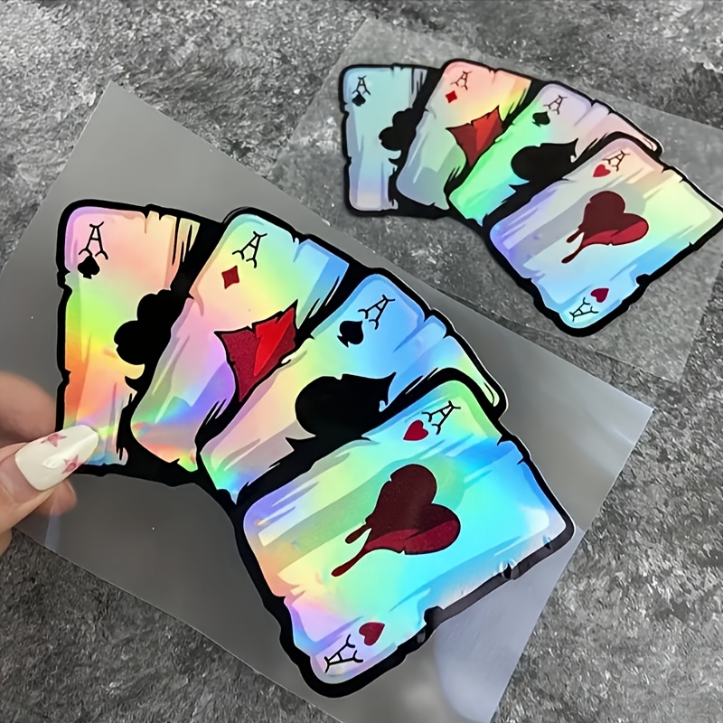 2pvc Reflective Laser Playing Cards Motorcycle Sticker, Waterproof Vinyl Decal For Fuel Tank, Bumper, Boot And Windows