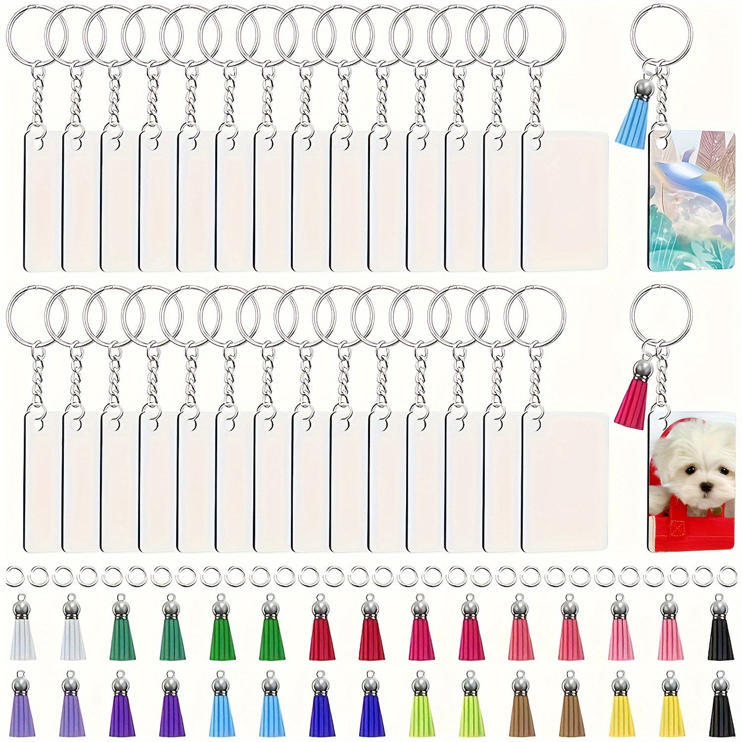 

120-pack Iron Keychain Blanks With Tassels, Thermal Sublimation Mdf Density Board, Heat Transfer Car Mounted Keyring Pendant, Diy Craft Supplies