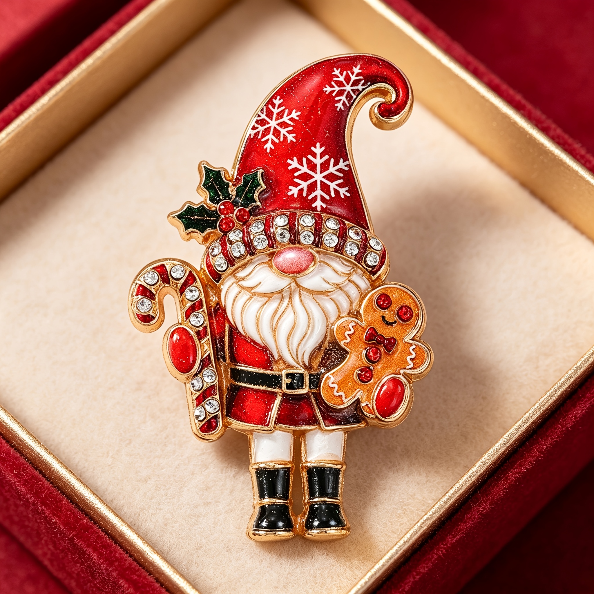 TEMU 1pc Solevdo Enamel Rhinestone Brooch, Santa Claus Enamel Inlaid Brooch, Holding Candy Cane + Gingerbread For Man, Cute Retro Style, Suitable For