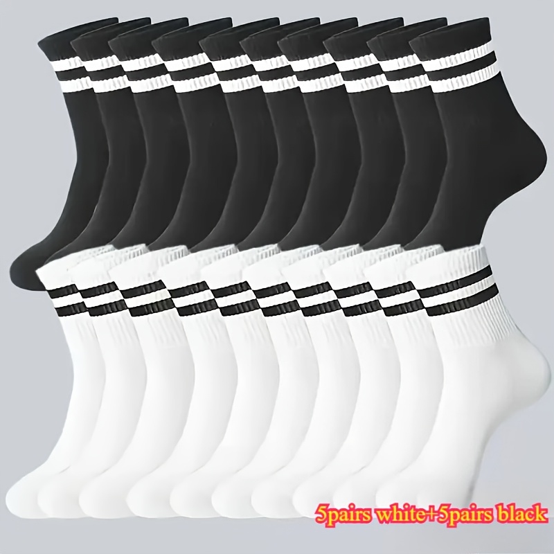 E-shop 20 Stück/10 Paar Unisex Sport- Outdoor-Socken in Schwarz Weiß, Röhrensocken für alle Jahreszeiten im - Fußballtraining.