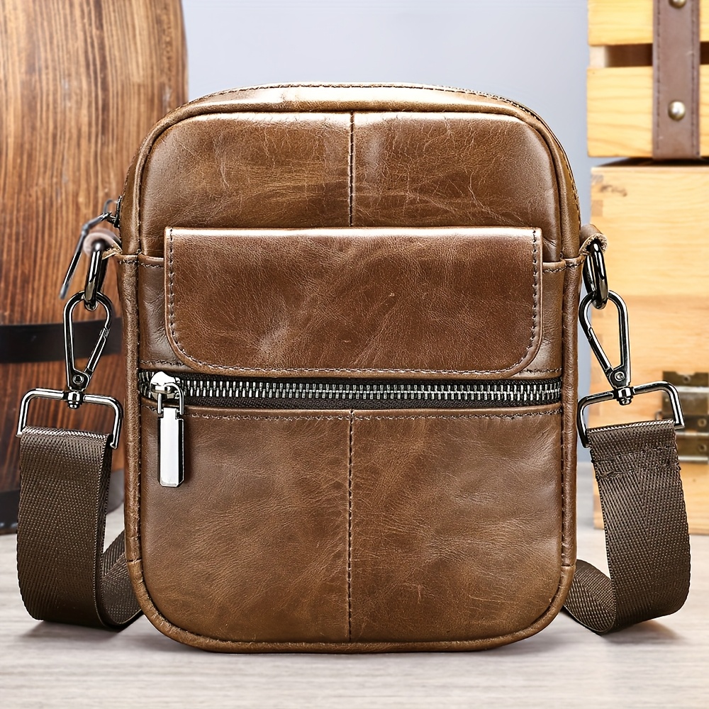 genuine leather messenger bag simple small bag cowhide Temu