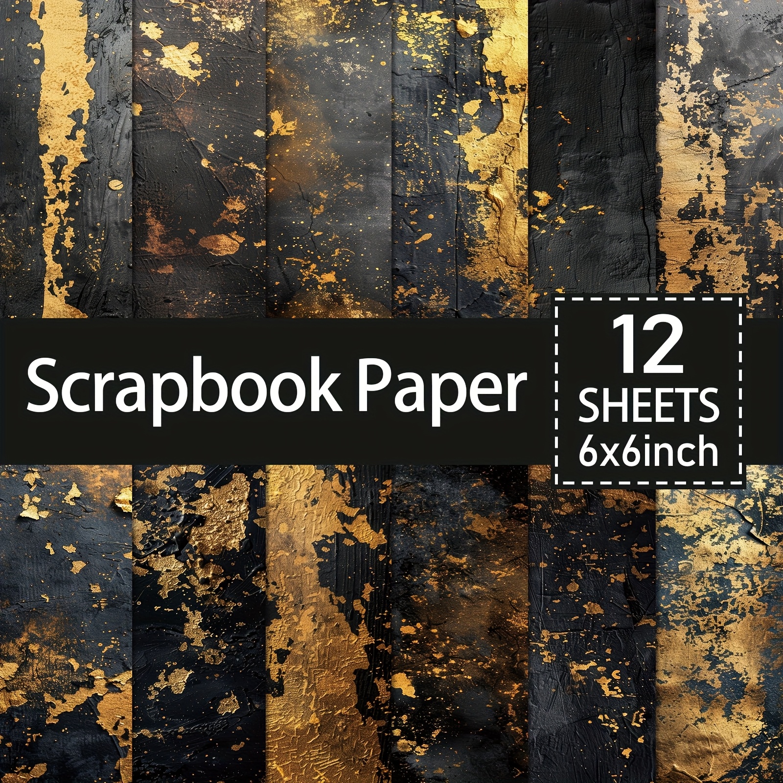 TEMU 12 Sheets Vintage Black Golden Paper Pad - 6x6 Inch Black Golden Craft Cardstock, Decoration Scrapbooking, Birthday Gift Paper Pad, Party