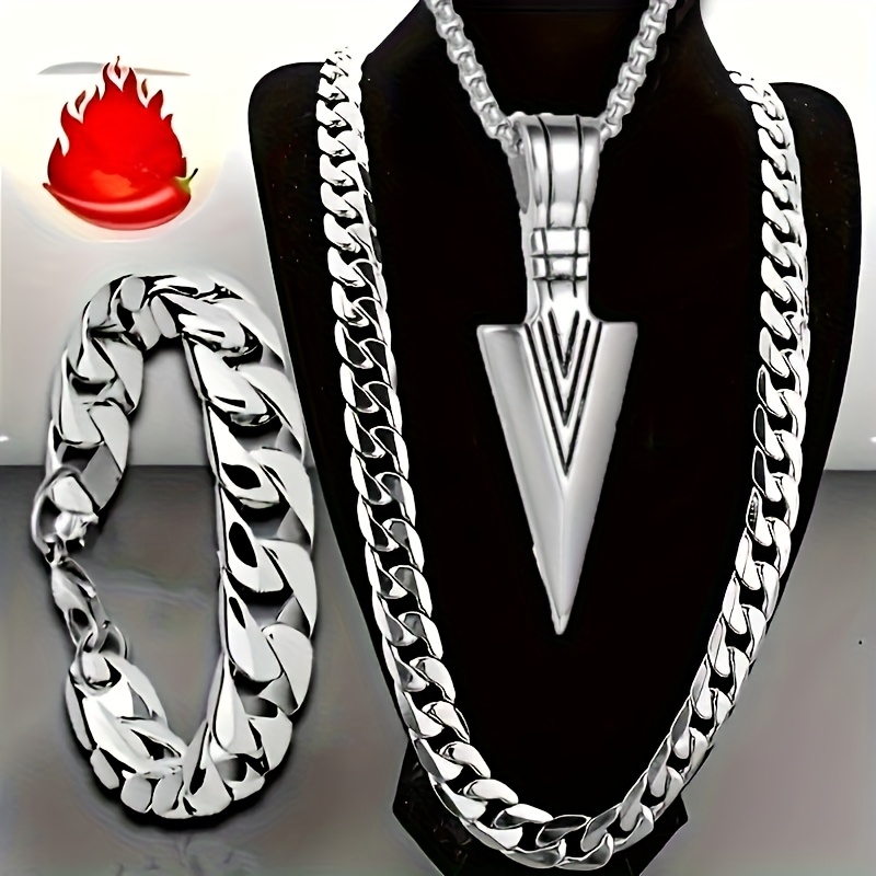 TEMU 3pcs Men's Luxury Minimalist Hip-hop Jewelry Set - Modern Necklace & Bracelet Suitable For Casual Attire, Parties, Gifts For Valentine's Day,