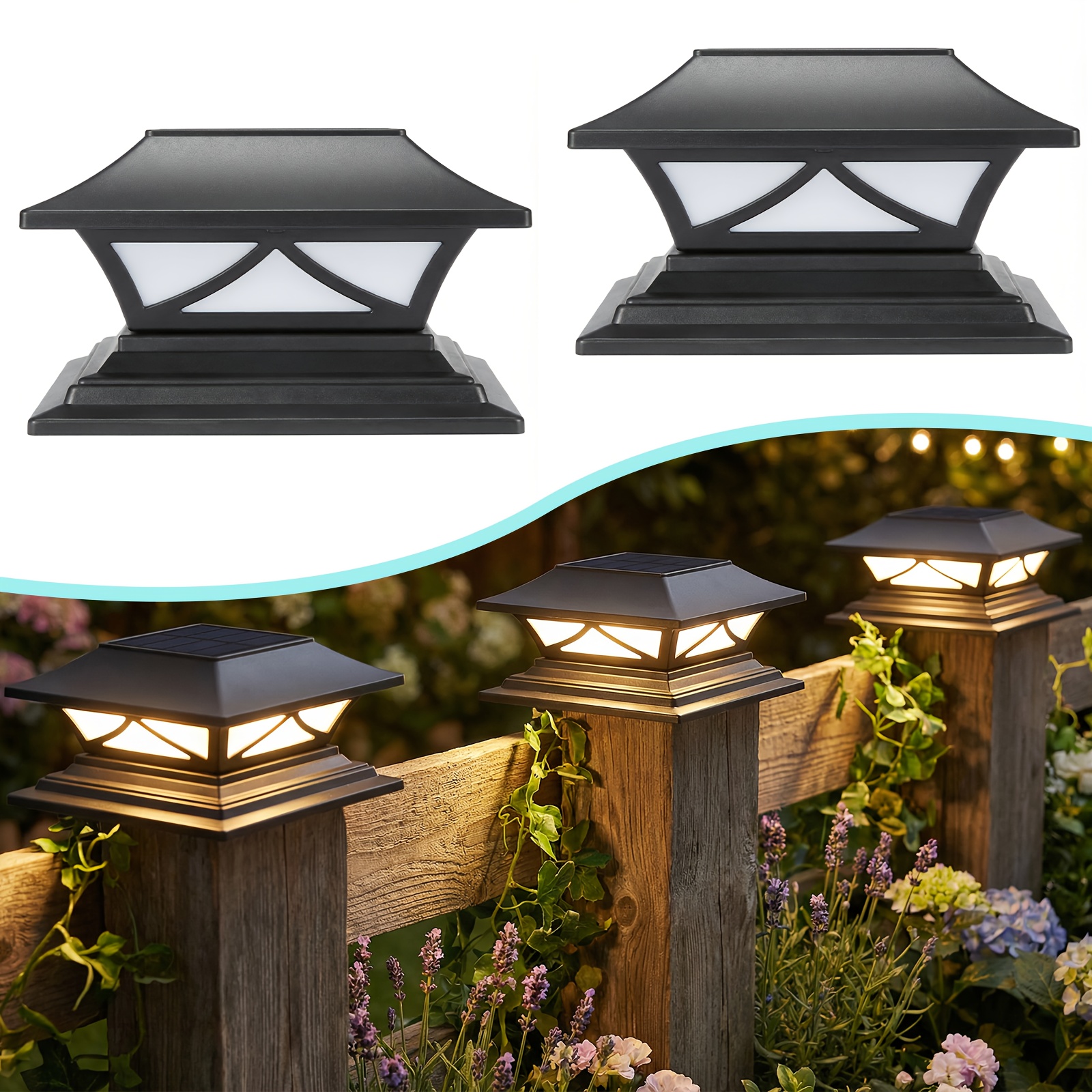TEMU Solar Post Lights Outdoor 2-12pack, Ip44 Solar Powered Deck Fence Post Lights For Wood/vinyl Posts, Solar Outdoor Led Light With Cool/warm