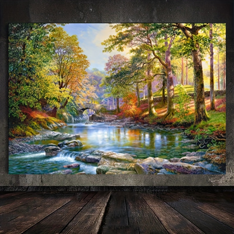 

5d Diy Diamond Painting Kit 70x50cm Full Drill Round Diamond Acrylic Landscape, Forest Creek Mosaic Embroidery Cross Stitch Art Craft For Home Wall Decor