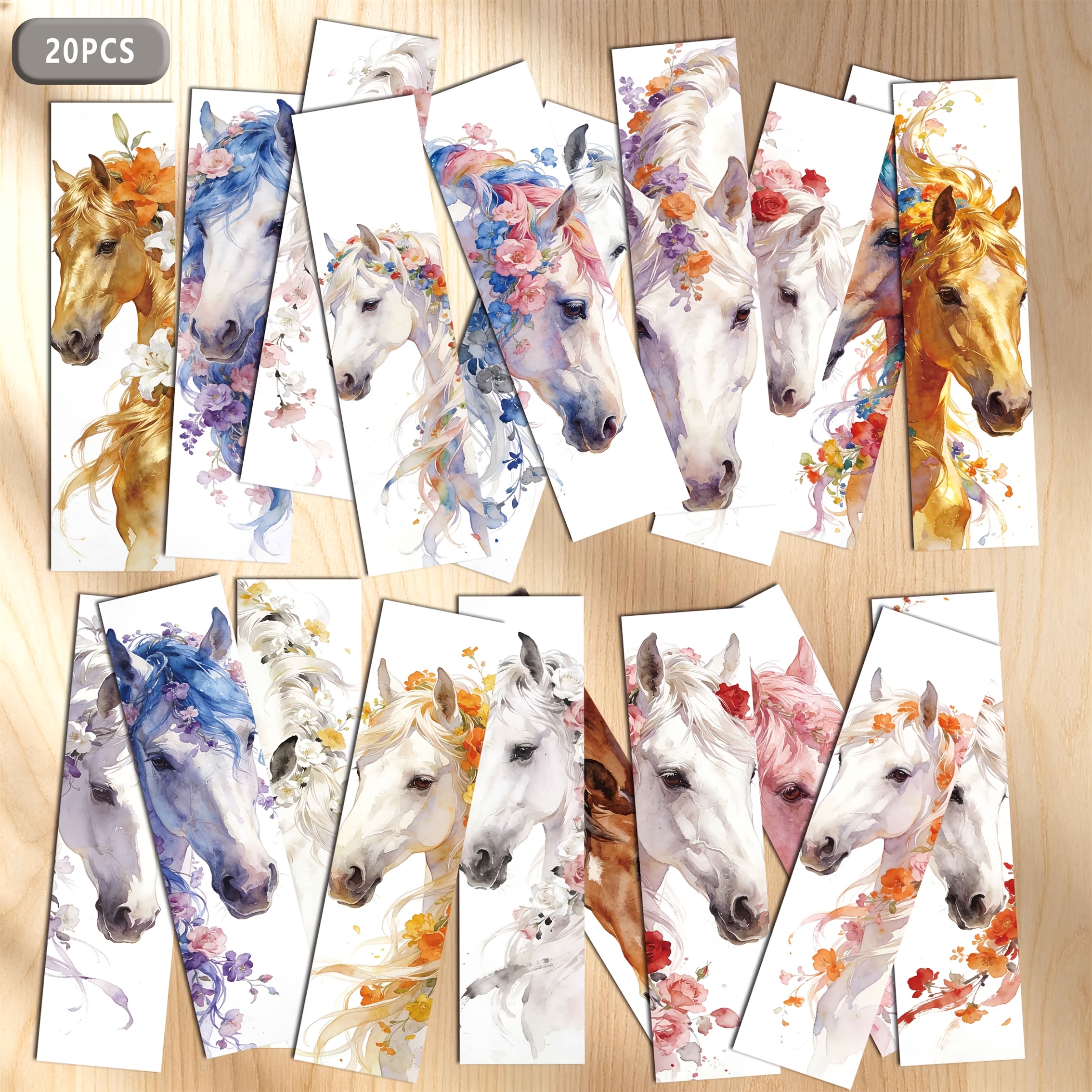 TEMU 20pcs Watercolor Horse Bookmarks, Floral Equine Page Markers Bulk, Aesthetic Book Additions Gifts For Book Lovers, Horse Enthusiasts And