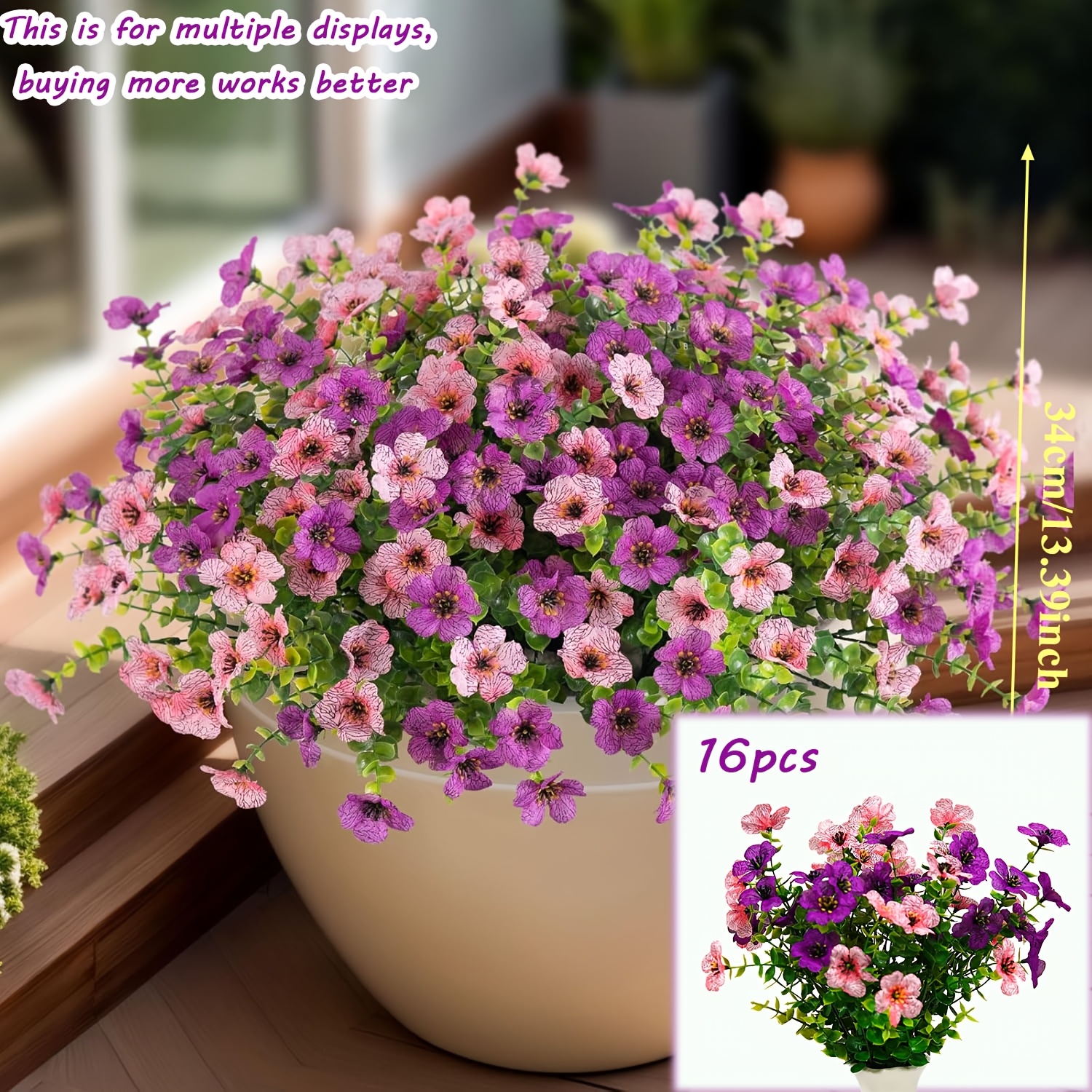 Image of 16pcs Outdoor Artificial Flower Decoration, Uv-resistant Rayon Chrysanthemum Potted Decor, Vibrant Colors And Lifelike , Perfect For Embellishing Front Doors, , And Courtyard Spaces