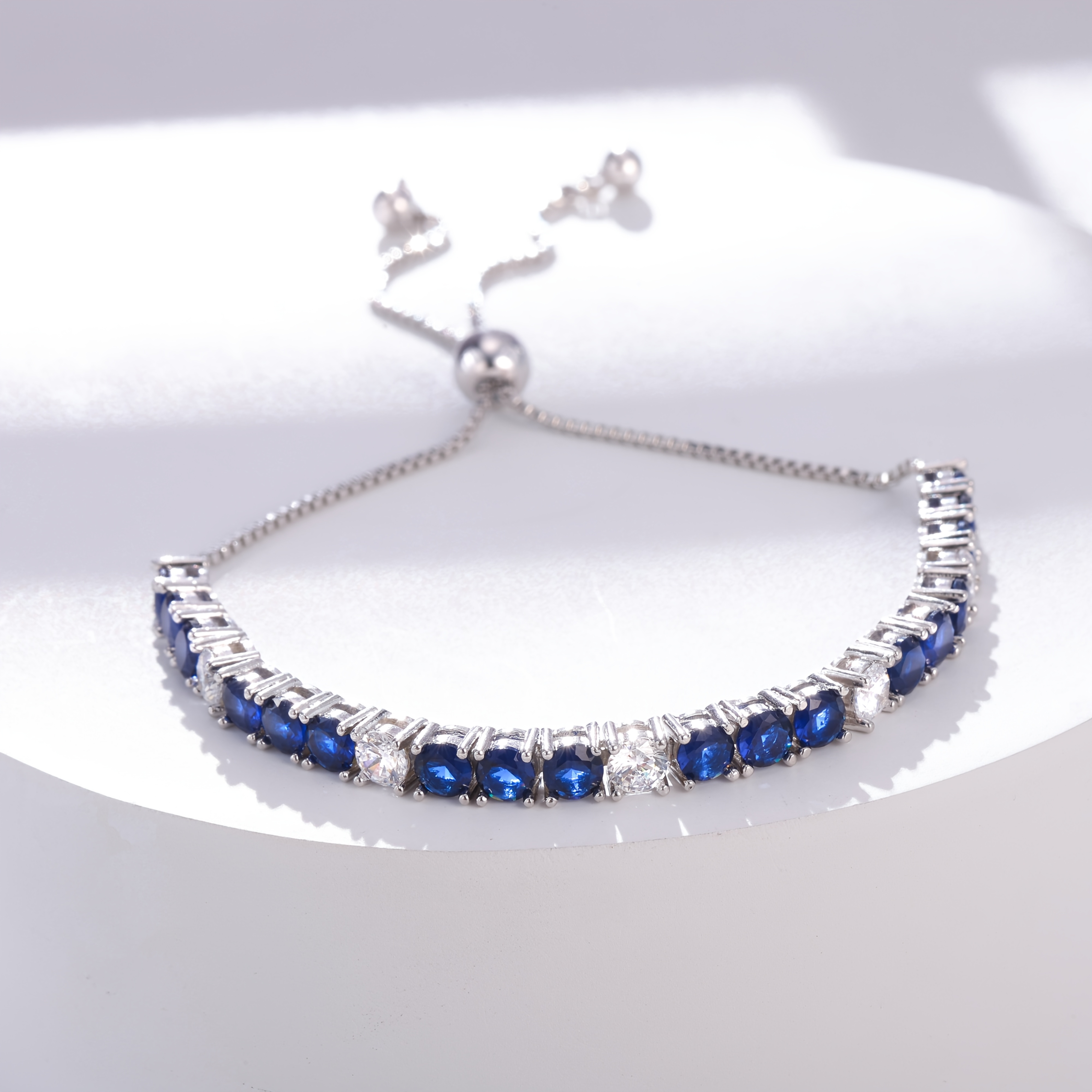 Image of 925 Silver, Women's Blue Drawstring Bracelet Inlaid With Synthetic Synthetic Zirconia, Fashionable And Elegant, Suitable As A Gift For Christmas, Valentine's Day, Mother's Day, With Exquisite Gift Box