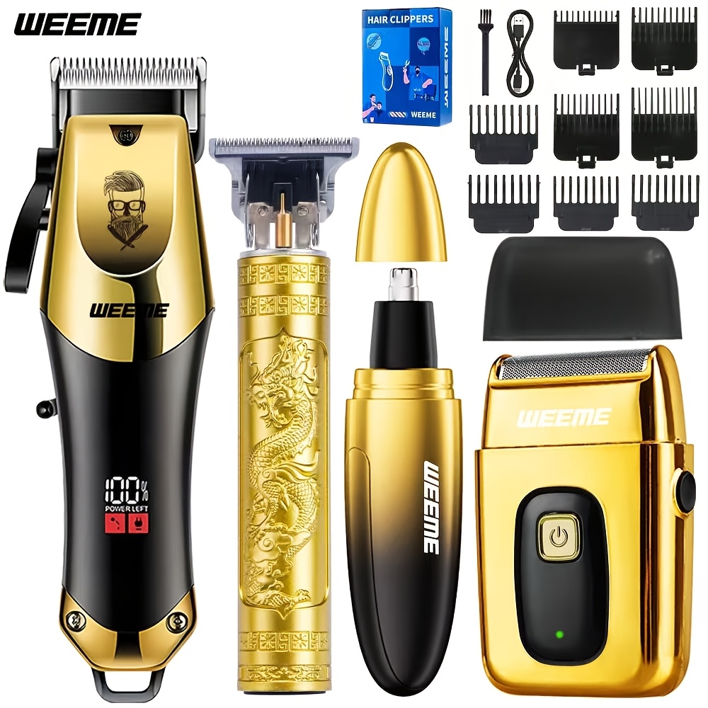 Weeme 4pcs Set, Hair Trimmer, Nose Hair Trimmer, Shaver, Beard Trimmer With Cutting Accessories, Usb Charging, Perfect Gift Set For Husband, Boyfriend, Father, For Daily Use Or Travel