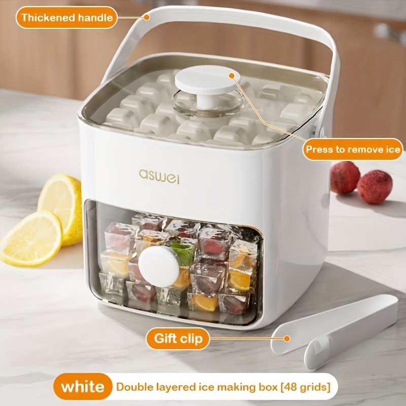TEMU 48pcs Double Countertop Ice Maker, Food Grade Plastic, With White Lid And Knob, Home, Office And Outdoor Use, Kitchen Appliances, | Easy To Clean Material, Countertop Ice Maker