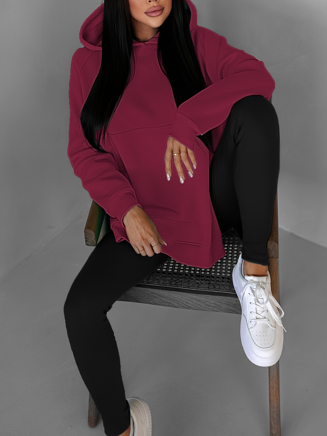 γυναικείο χουχουλιάρικο φλις μπλούζο με κουκούλα, πλαϊνό σκίσιμο & τσέπες - μακρυμάνικο casual πουλόβερ, μονόχρωμο, ζεστό & κομψό για φθινόπωρο/χειμώνα, casual φούτερ, |φλις μπλούζα με κουκούλα|φλις μπλούζα με τσέπες, μπλούζα φλις Στοιχεία είδους 9