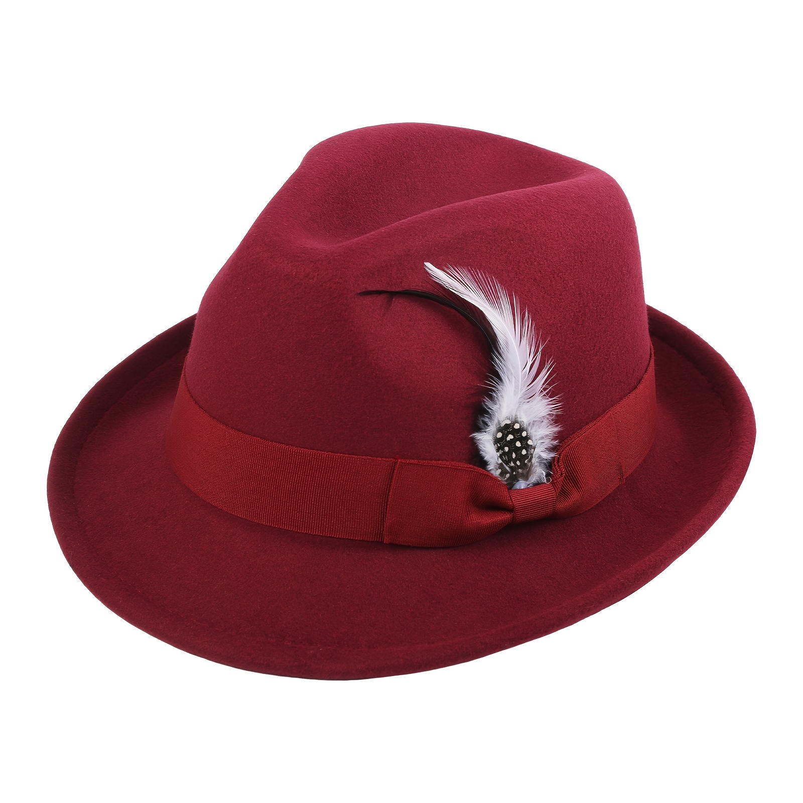 classic fedora hats men women short brim felt feather - Temu