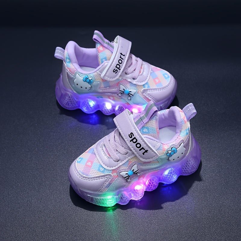 Meisjes Glow-Up Sneakers met Gratis PV-Activatie - Multicolor Nacht, Ademend Mesh & Sluiting, Schattig Roze/Paars & Hartjespatronen - Lage All-Season Hardloopschoenen voor (Pre-Tiener)