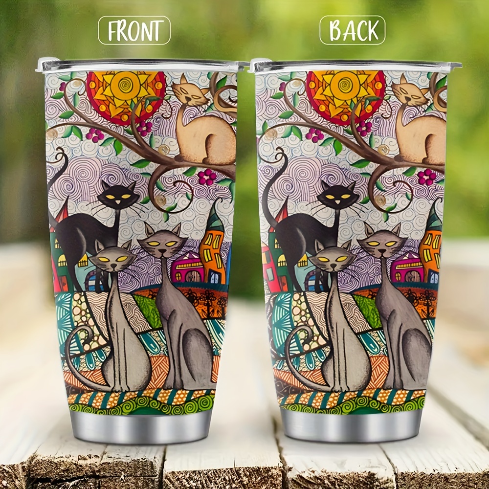 

20oz Stainless Steel Insulated Tumbler With Cute Cat Art - Reusable, Multi-purpose Car & Outdoor Coffee Cup - Perfect Gift For Birthdays & Loved Ones