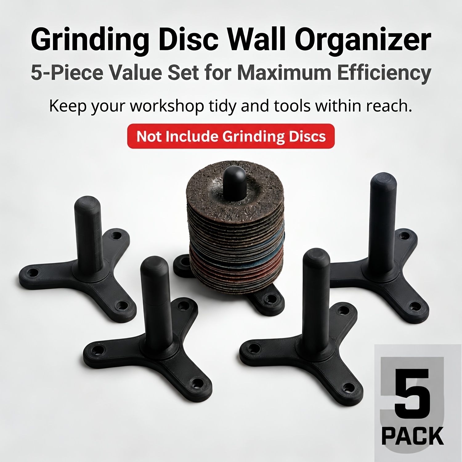 Image of 5pcs Wall Mount Bracket For 125mm Angle Grinder | Space Tool Storage Rack For Garage Workshop, Heavy Duty Grinder Holder Hanger, , Plastic Material, Ideal For Enthusiasts And Tradespersons