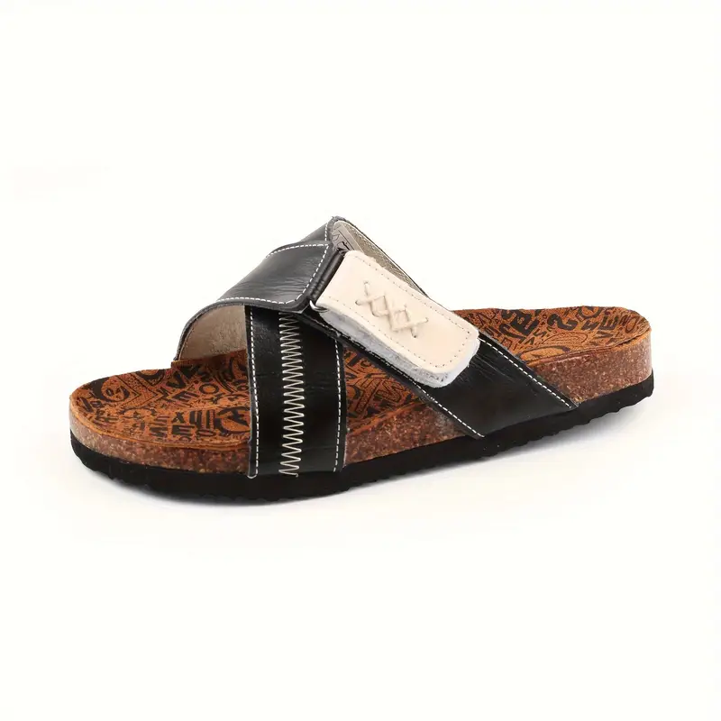 1 pair womens casual beach slides solid color open toe slip on sandals with split upper split leather lining and eva tpr flat sole comfortable and non slip summer footwear Product details 3