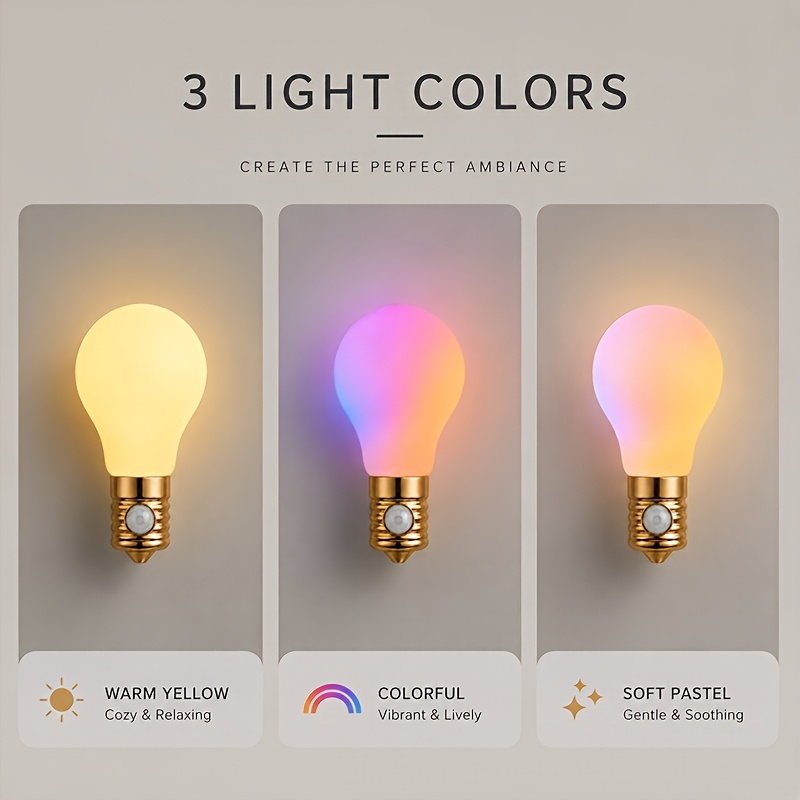 Rechargeable Motion Sensor Night Light, Bulb Shaped Wall Lamp