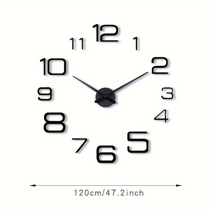 TEMU 3d Large Wall Clock, 2023 , Acrylic Mirror Material, Diy Home Decor, Adhesive