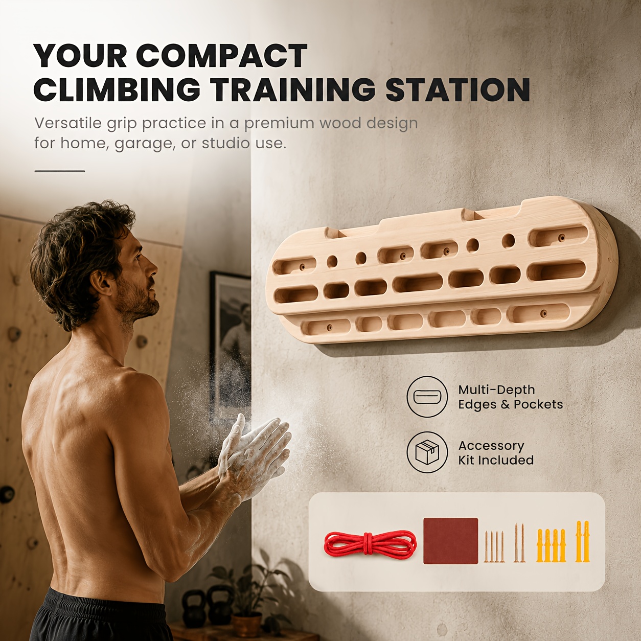 Premium Wooden Hangboard, Professional Finger Board for Hand And Finger Strength Training, Multi-Grip Wall Mounted Train