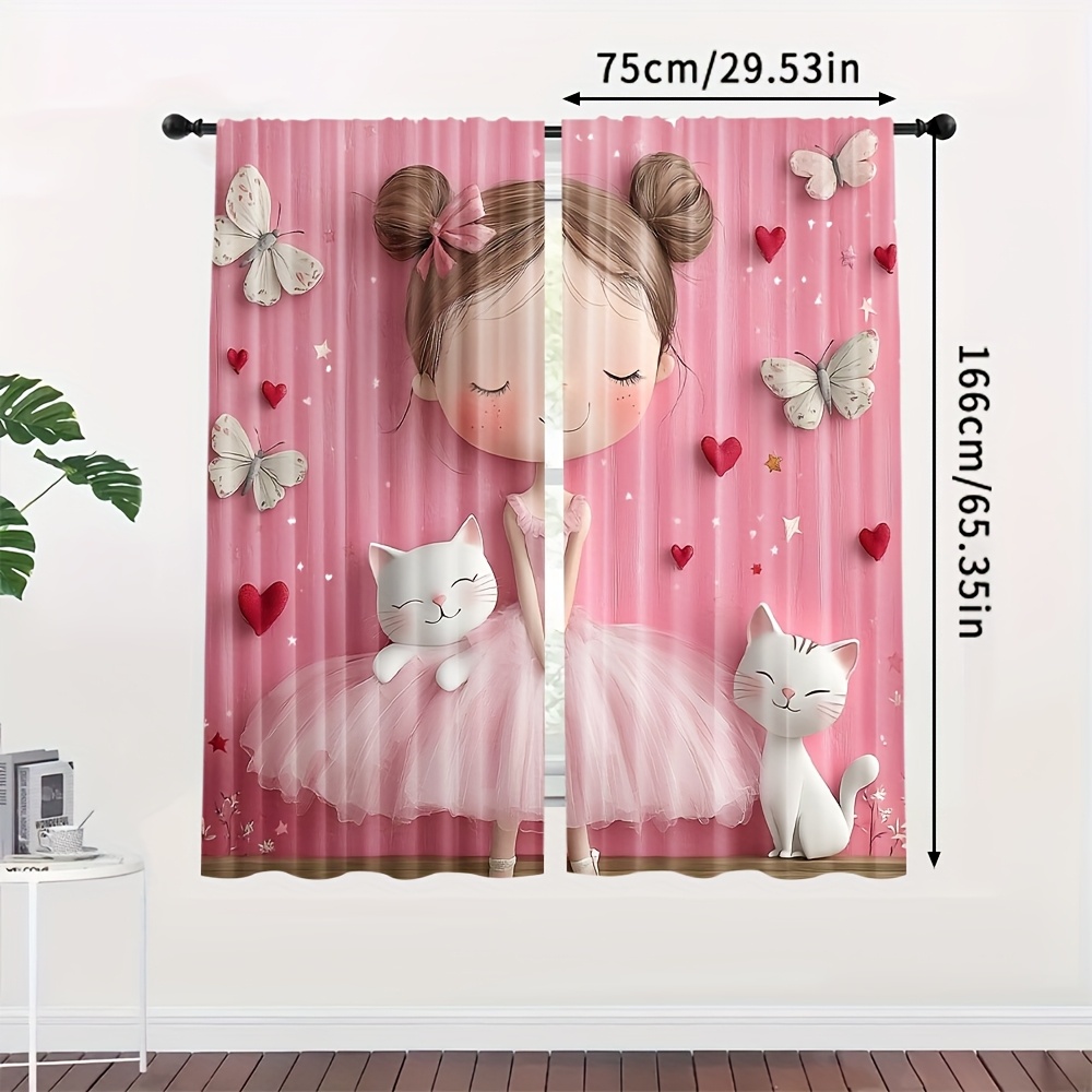 TEMU 2개, 장식용 카툰 커튼, 귀여운 카툰 , 초대형 패브릭, 거실, 주방, 침실, 식당 장식용 (커튼봉 미포함)