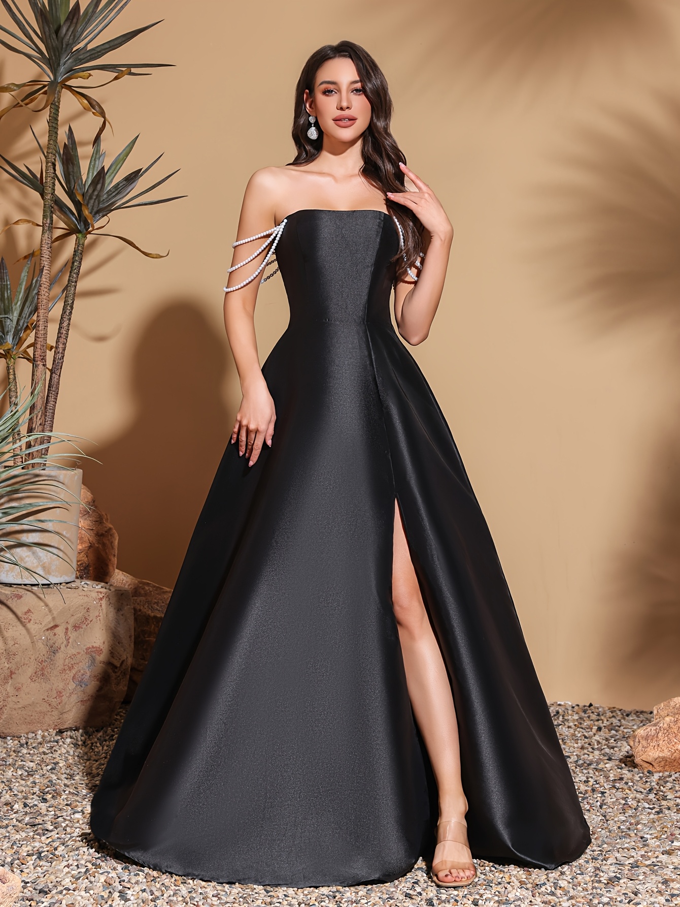 satin pearl pendant strapless wedding dress elegant chic - Temu Mexico