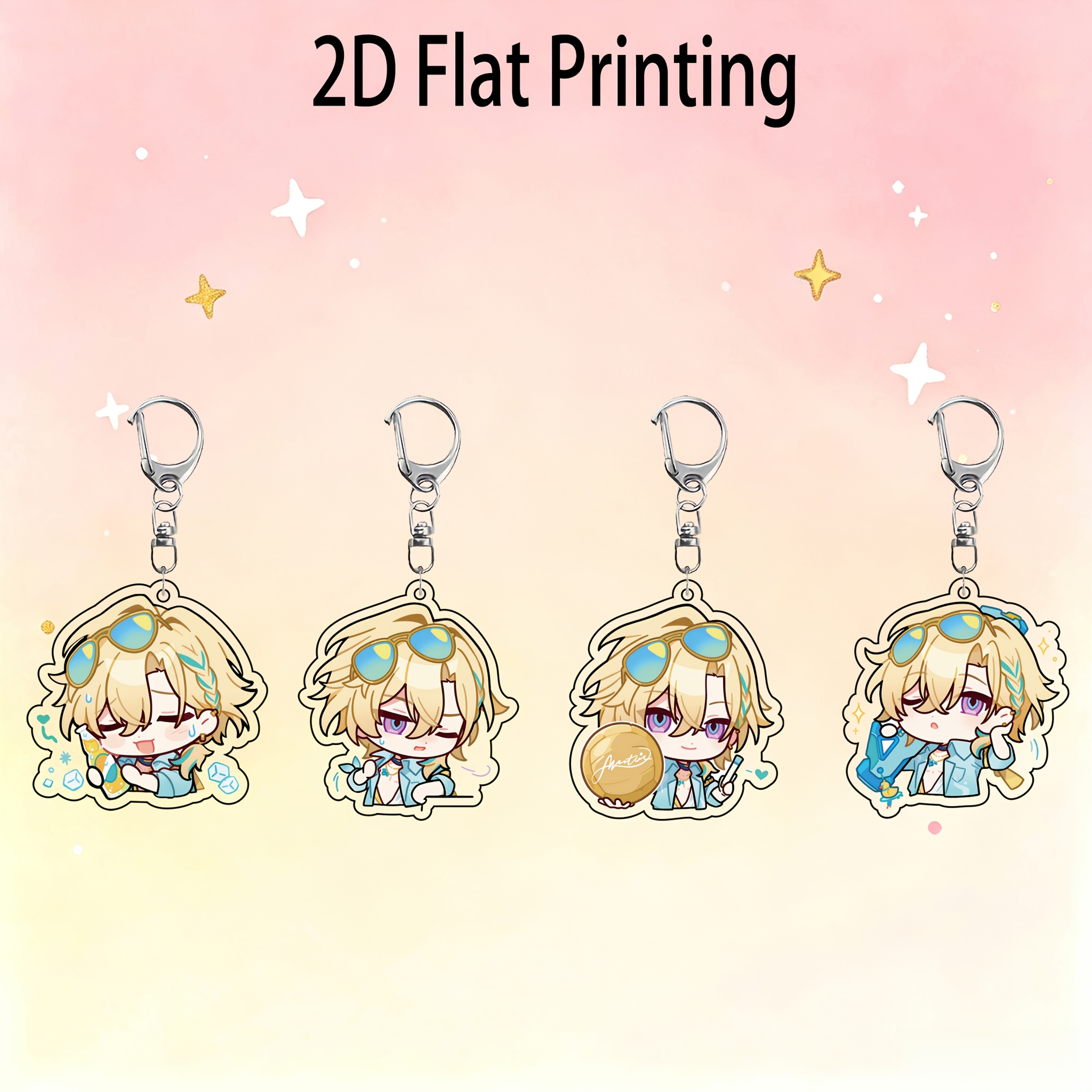 TEMU 2d Flat Printing 4pcs Blonde Hair Swimsuit Acrylic Keychains (1.97x1.97 Inches), Ideal For Anime Fans, Women's Keychains, Trendy Adult Pendant,