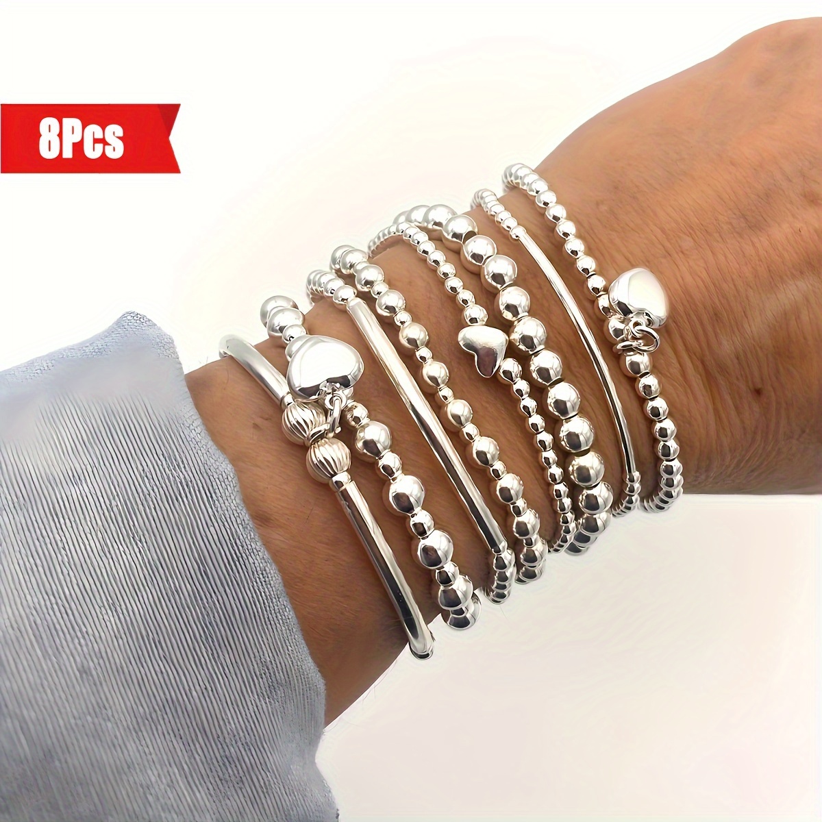 

8pcs Beaded Bracelet Set - For , Vacations & Dates