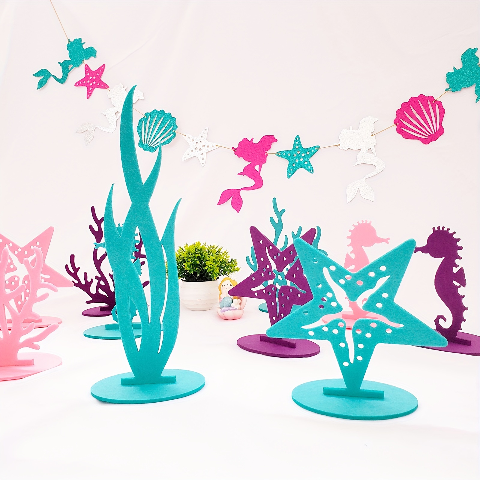12pcs, Mermaid Birthday Party Decorations, Felt Table Centerpiece Under The  Sea Party Decor, Supplies For Ocean Theme Little Girls Party, Holiday Arra
