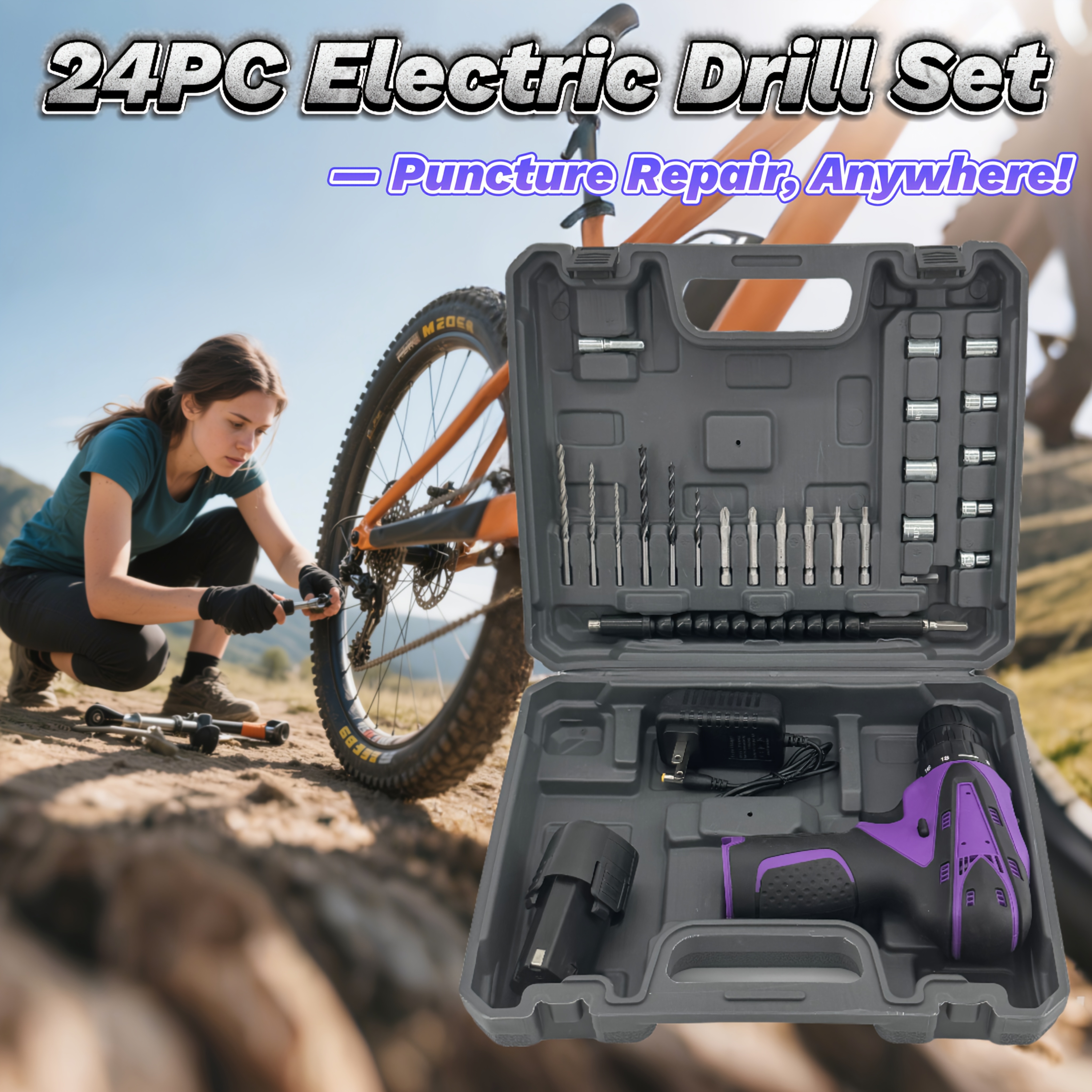TEMU Perceuse Vélo & 24 pièces - Bleu | Alimentation Portable 12V | Couple 18+1 | Embouts Revêtus | Réparations Cadre de vélo/Sentiers > Boîtier
