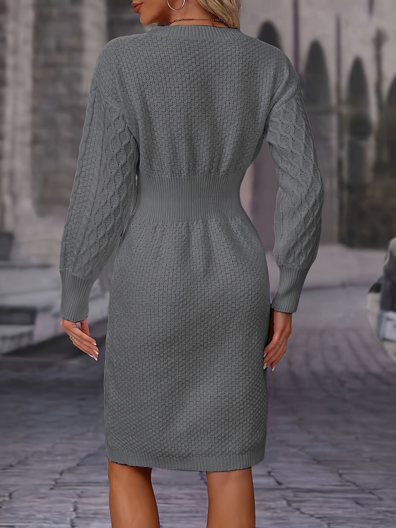 slim fit dress slacks Cozy Moment Waffle Knit Maxi Dress in Grey main image 1