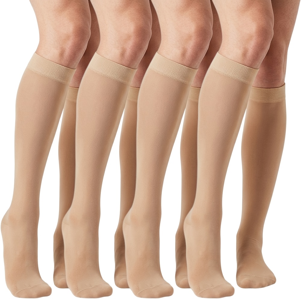 TEMU 4 Pairs Women's Lightweight Compression And Knee-high Socks, Long Socks Made Of Super Soft And Comfortable Velvet Fabric, Solid Color College