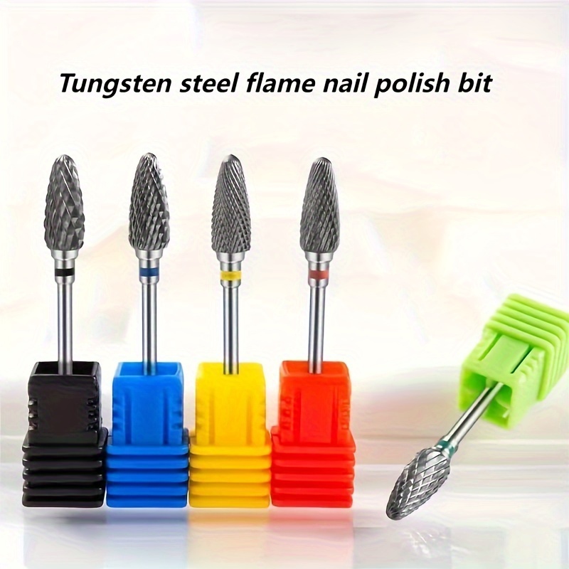 

5-in-1 Tungsten Steel Flame Nail Drill Bit Set For Gel Removal & Manicure - Fit, Quick Polish & Remove Tool