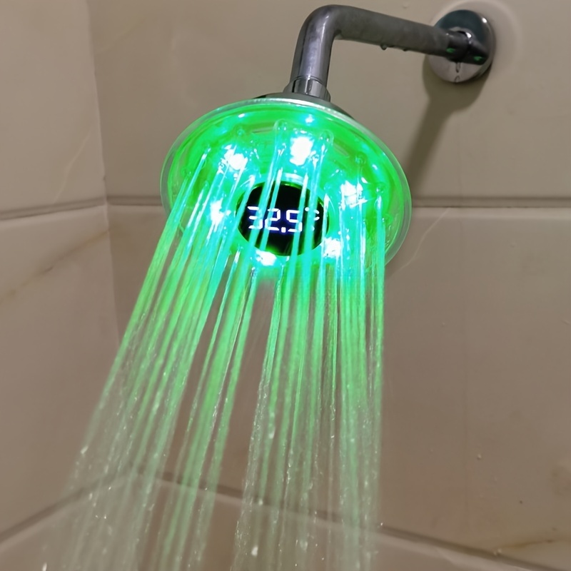 1pc led light up shower head with temperature display 4 inch wall mount hydro powered color changing with no battery needed plastic material bathroom accessories christmas lighting gift details 2