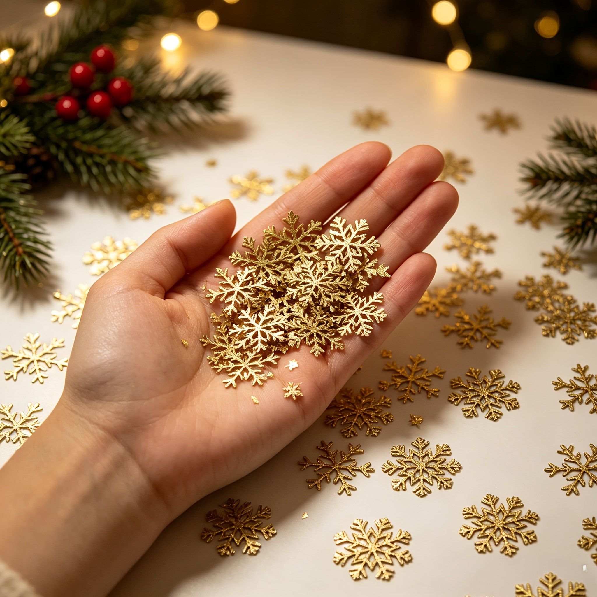 TEMU 92pcs Golden Snowflake Decorations Suitable For Winter Christmas & New Year', Suitable For Home, Office, Party Table Centerpieces - Paper