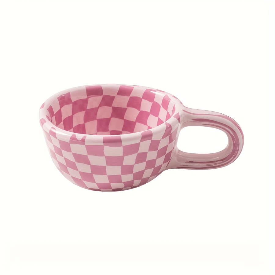 1pc 200ml/6.7oz Cute Pink Ceramic Coffee Mug, Creative Irregular Checkerboard Coffee Mug Afternoon Tea Cup For Coffee Cappuccino , Perfect Gift For Birthday Mother's Day Christmas